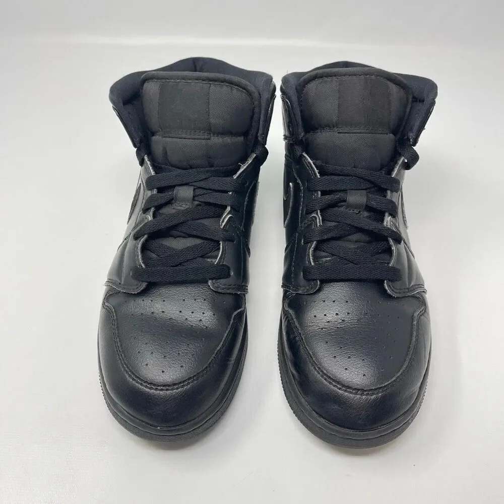 Nike Air Jordan 1 Mid Triple Black Sneakers Youth Size 7Y 8.5 Women’s 554725-090